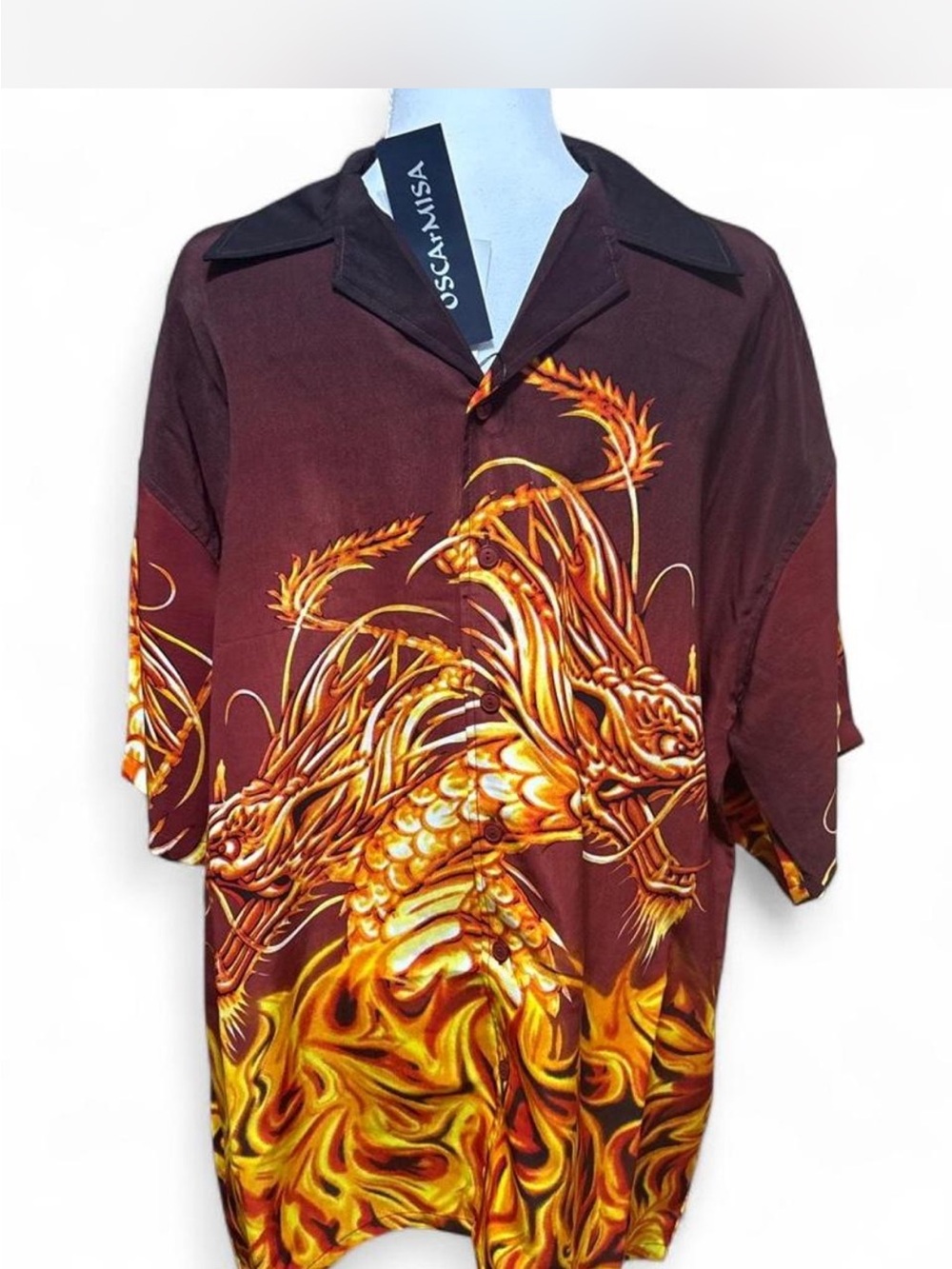 Oscar Misa Fire Dragon Hawaiian Shirt Large NWT Deadstock A-1 $69.99 Retail